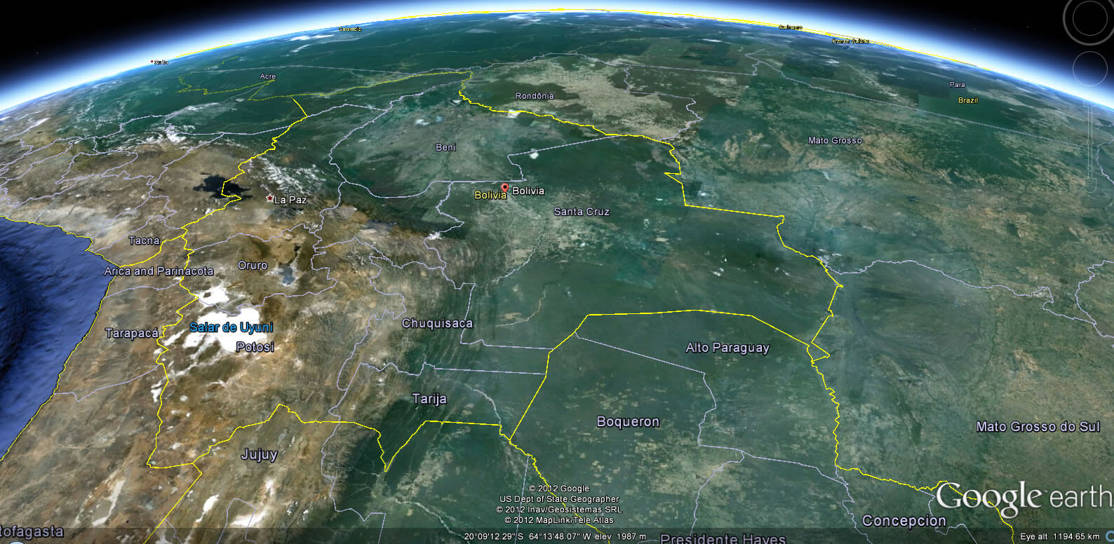 Bolivia Earth Map